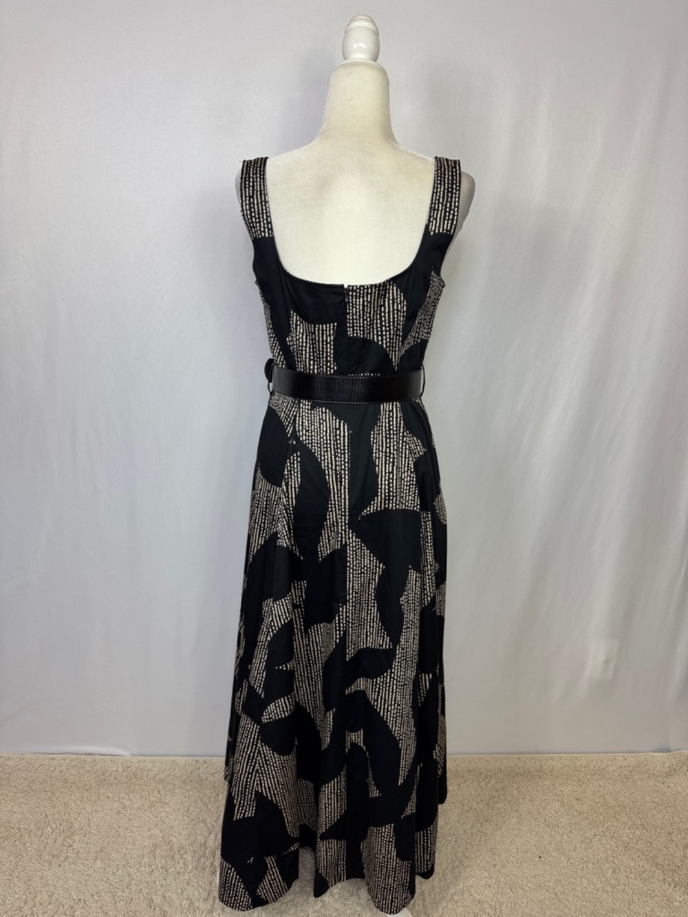 Donna Karan New York Cotton Sleeveless Belted Midi Dress Size 8 Black Tan - Picture 10 of 16